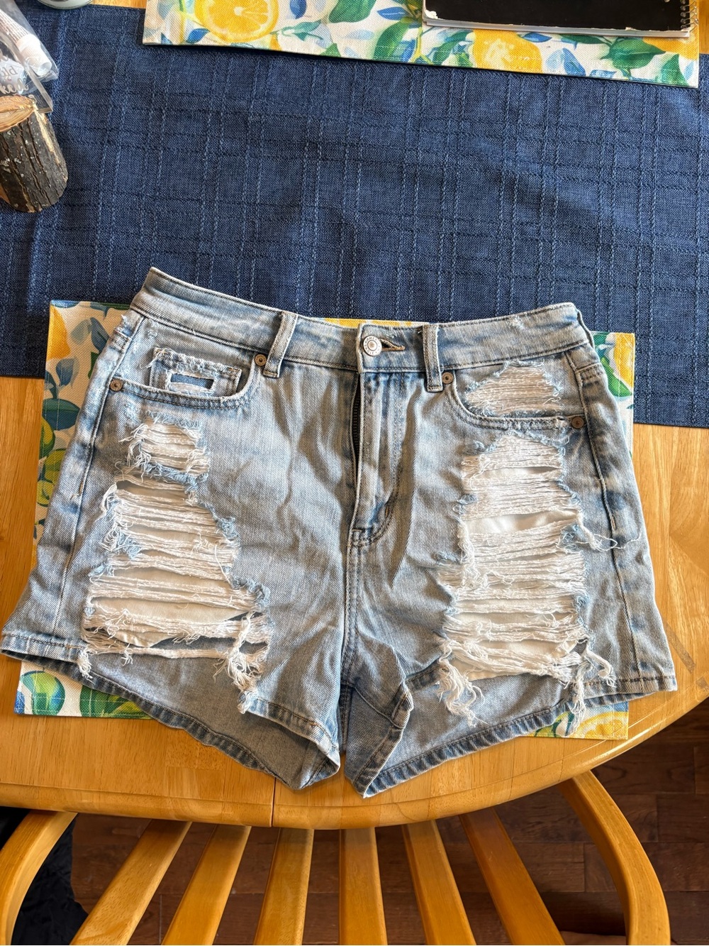 American Eagle Outfitters Light Blue Distressed Denim Jean Shorts